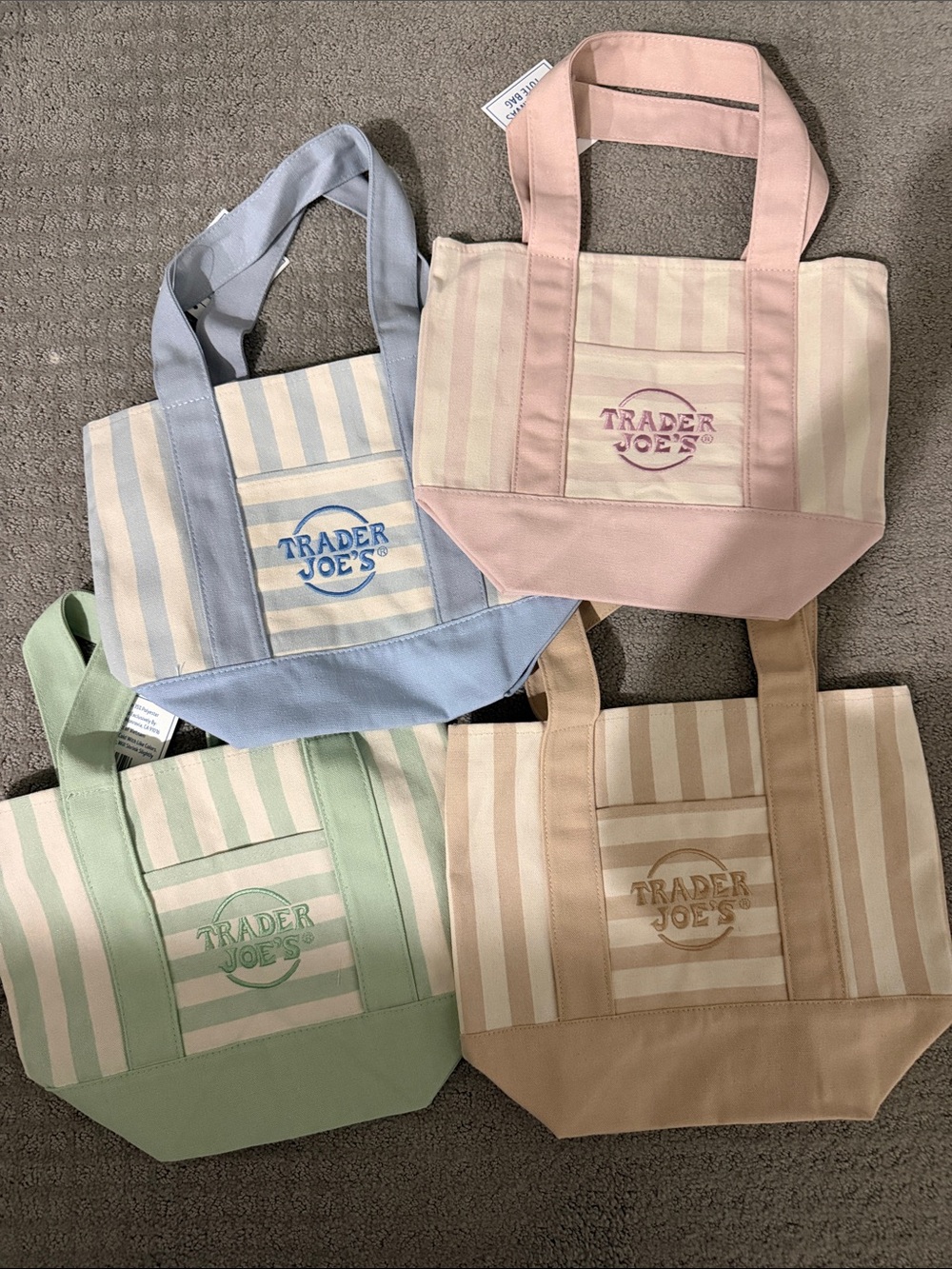 NWT Trader Joe’s set of 4 Striped Canvas Tote Bags mini HARD to get
